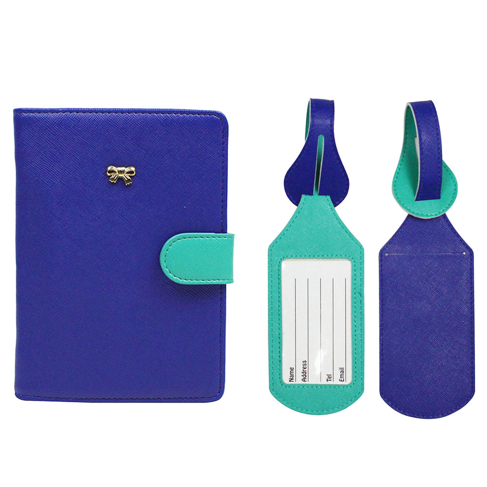 JAVOedge Women's RFID Blocking Full Protection Passport Case + Pen Holder and [2 PCS] Matching Printed Luggage Tags Set