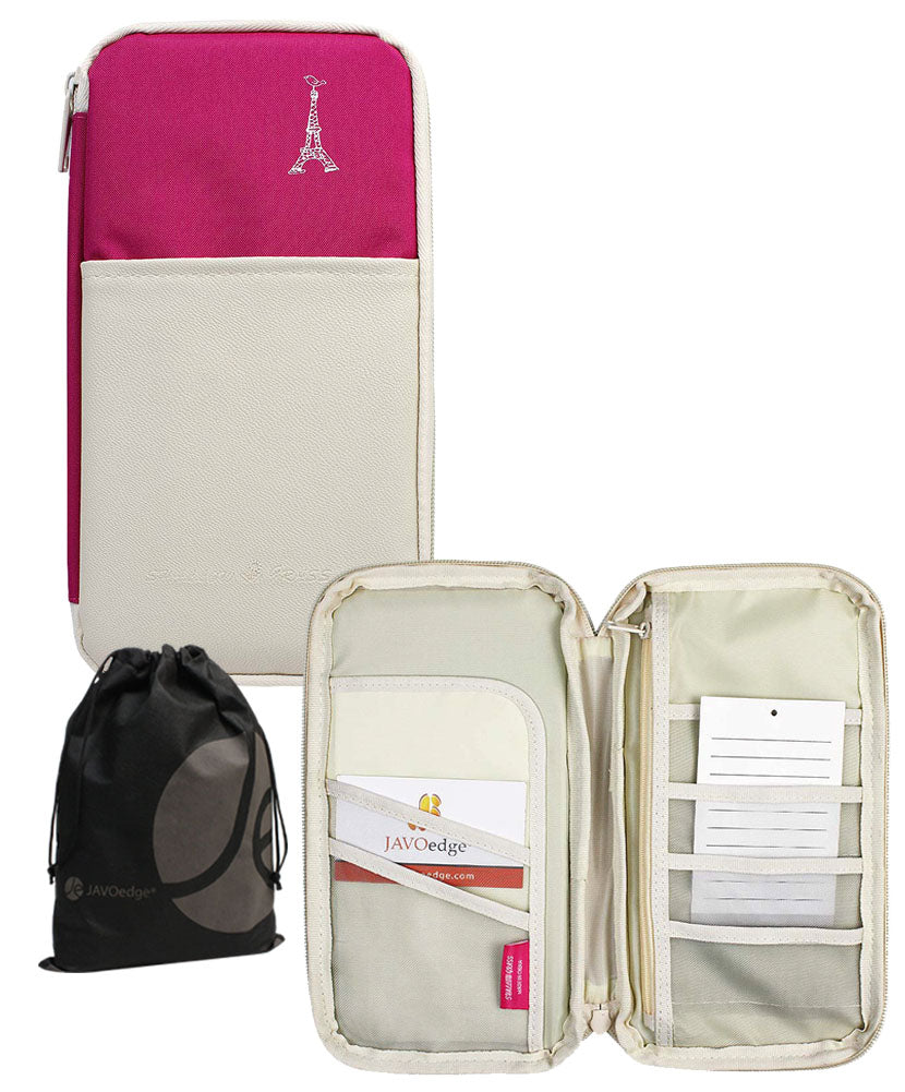 JAVOedge Eiffel Tower Pattern Zipper Travel Organizer with Multiple Pockets for Passport, Boarding Passes, Tickets
