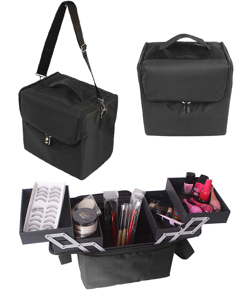 JAVOedge Professional Portable Makeup Cosmetic Organizer Box, Includes a Carrying Strap and Fold Out 4 Storage Trays