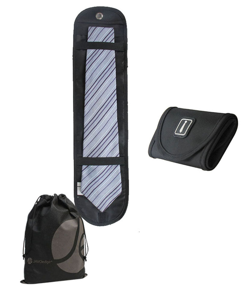 JAVOedge Black Roll Up Tie Storage Zipper Case for Luggage, Work, Transport
