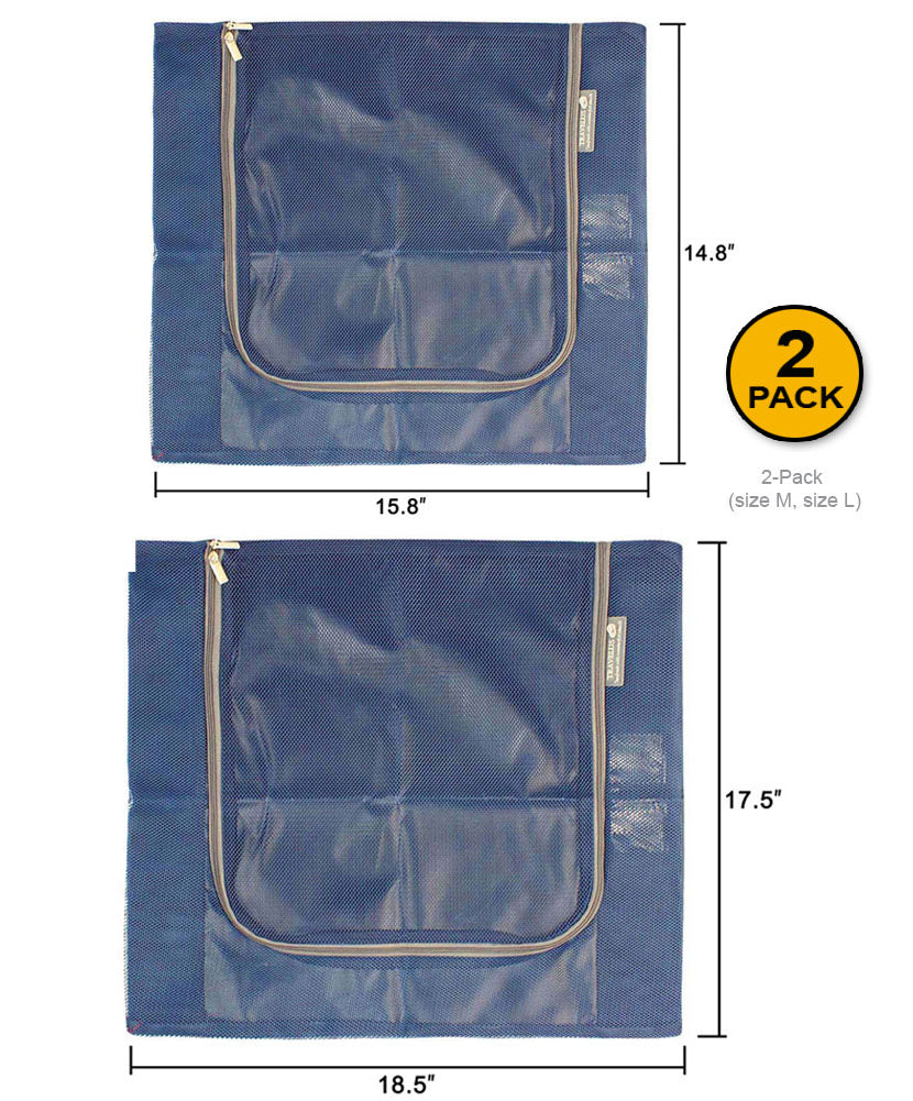 JAVOedge Two Pack Blue Easy Luggage Storage Mesh Packing Cube with Zipper (Large and Medium)