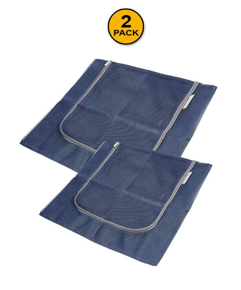 JAVOedge Two Pack Blue Easy Luggage Storage Mesh Packing Cube with Zipper (Large and Medium)