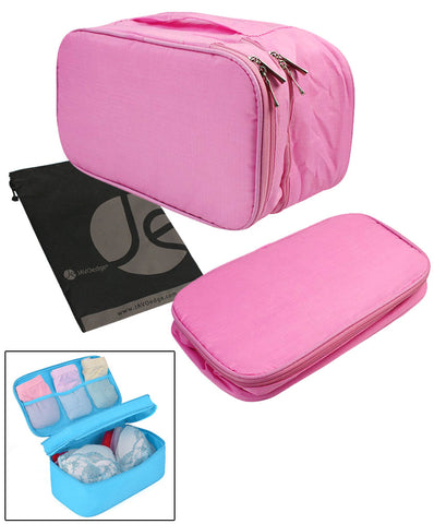 JAVOedge 4 Pack of Easy Storage or Travel Nylon Zipper Bags (Dark Blue, Light Blue, Beige, and Pink)