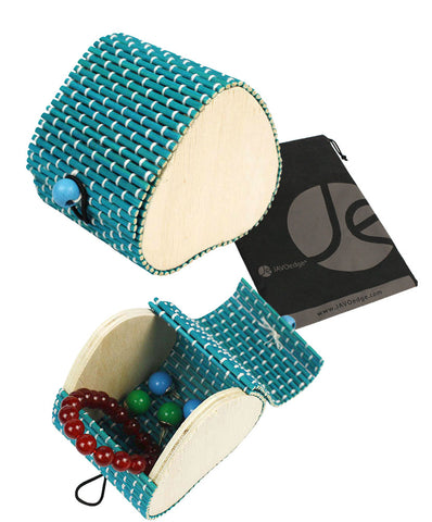 JAVOedge Small Oval Travel Bamboo Jewelry Storage Box with Drawstring Bag