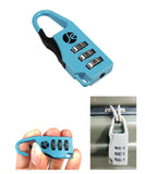 [3 PCS SET], 3 Dial Combination Luggage Metal Lock in 3 Colors with Travel Bag (Blue, Black, Silver)